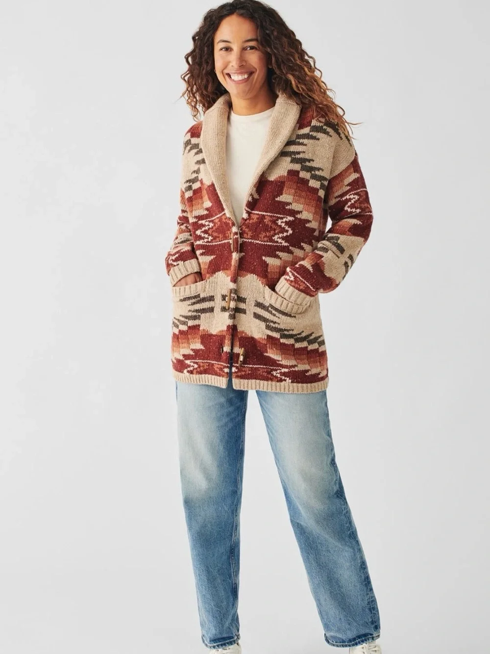 Faherty Thunder Voice Eagle Lehi Wool Blend Cardigan in Sunset Southwest Aztec M - Picture 1 of 9